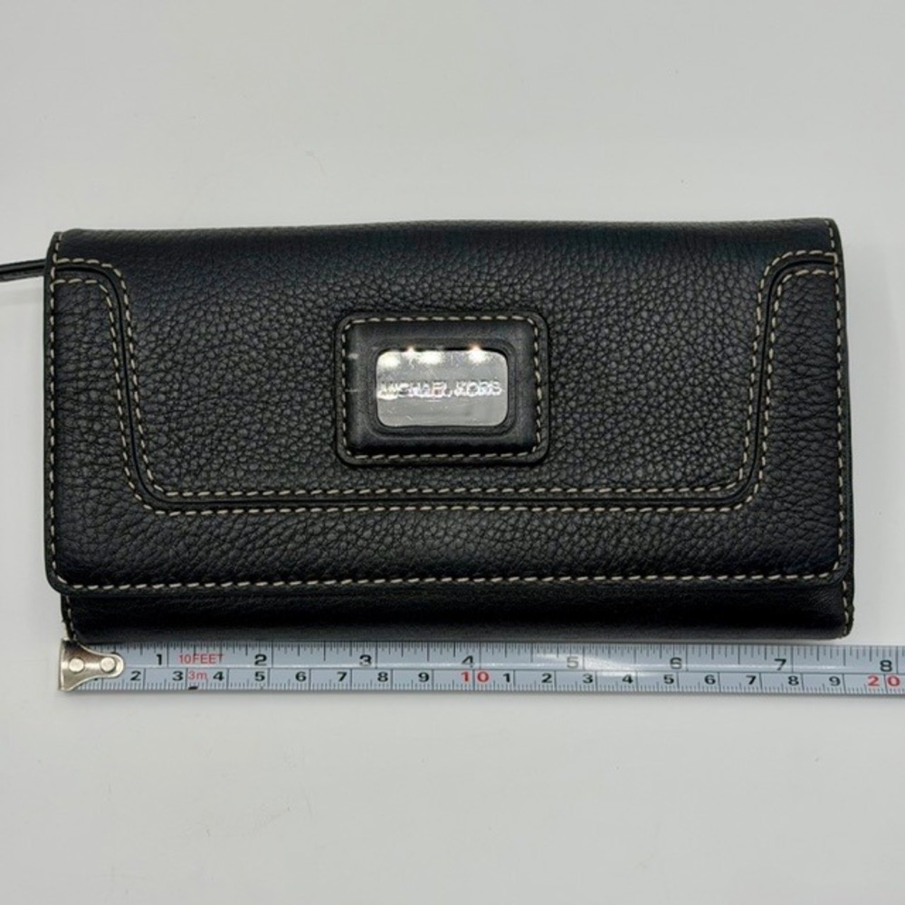 Michael Kors Black Pebbled Leather Continental Wallet Contrast Stitching Logo - Picture 7 of 9